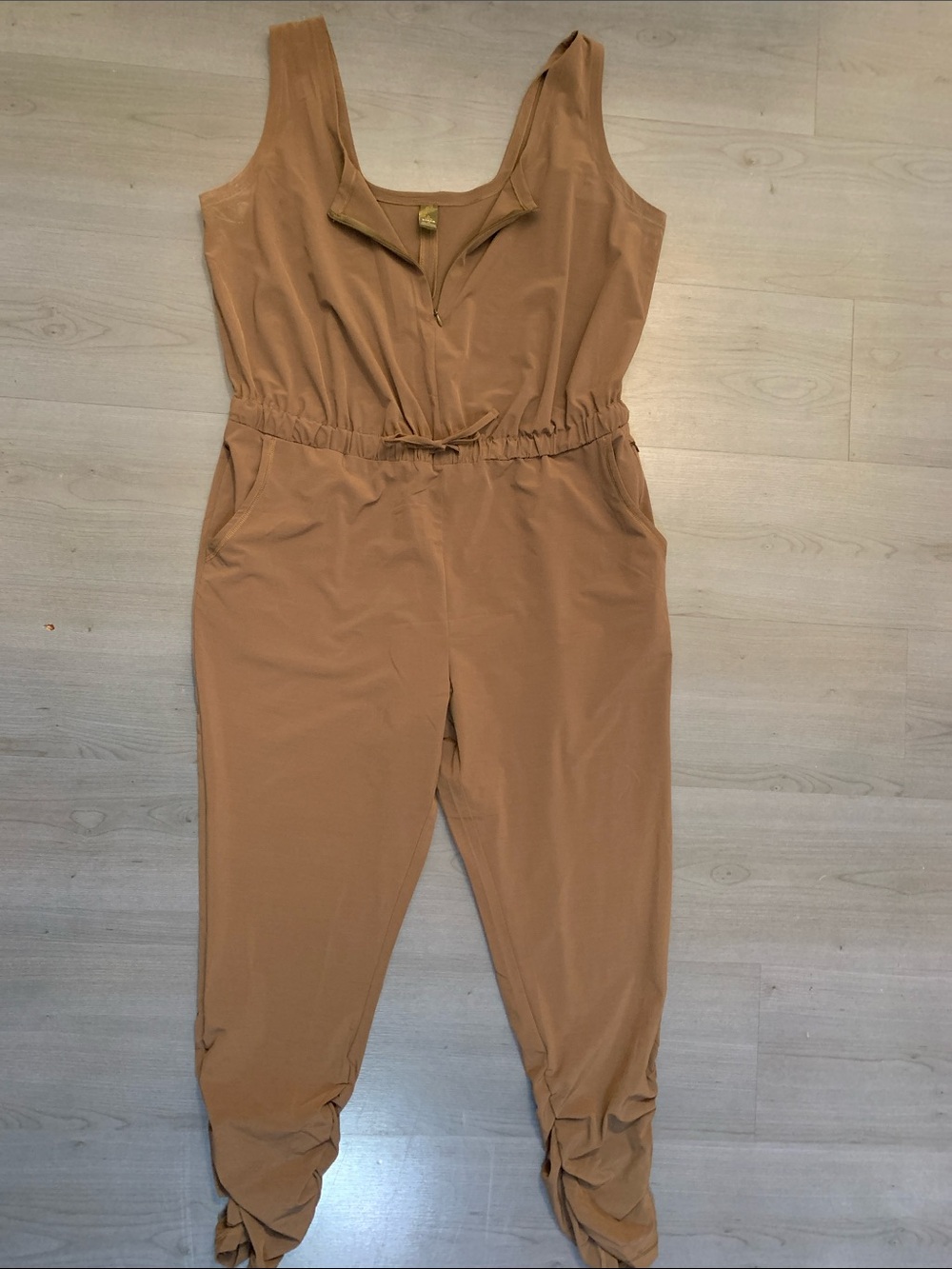 Prana Brown/Army Green Sleeveless Utility Jumpsuit with Elastic Waist